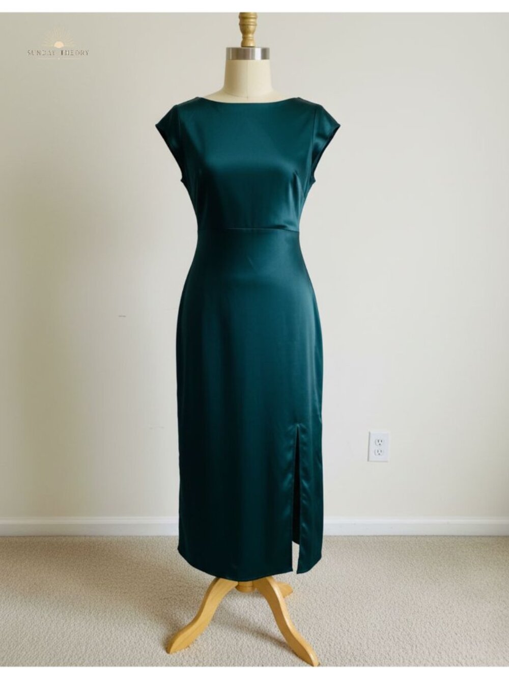 Satin Midi Dress Cap Sleeve Twist Back Cutout A-Line Cocktail Wedding Guest